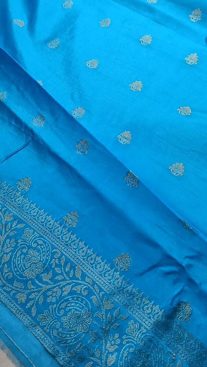 BLUE LEHARIYA MEENAKARI BANARASI ORGANZA SAREE