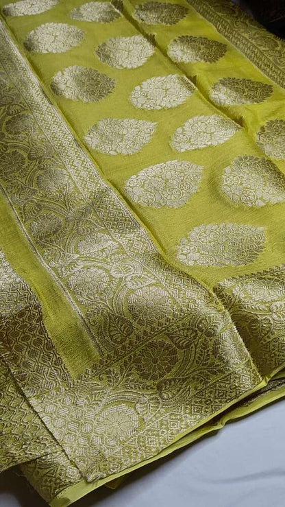 LEMON YELLOW SWAN BANARASI CREPE GEORGETTE SAREE