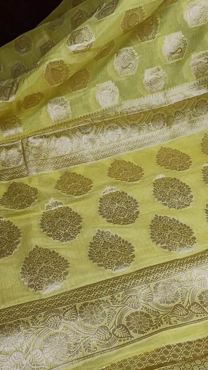 LEMON YELLOW SWAN BANARASI CREPE GEORGETTE SAREE