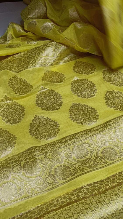 LEMON YELLOW SWAN BANARASI CREPE GEORGETTE SAREE