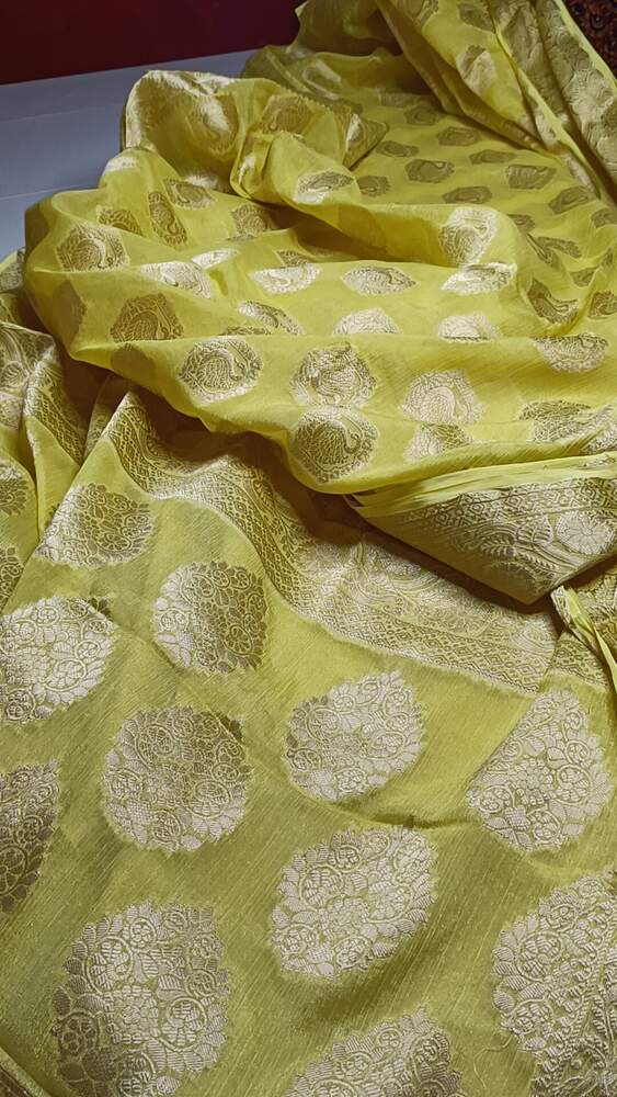 LEMON YELLOW SWAN BANARASI CREPE GEORGETTE SAREE