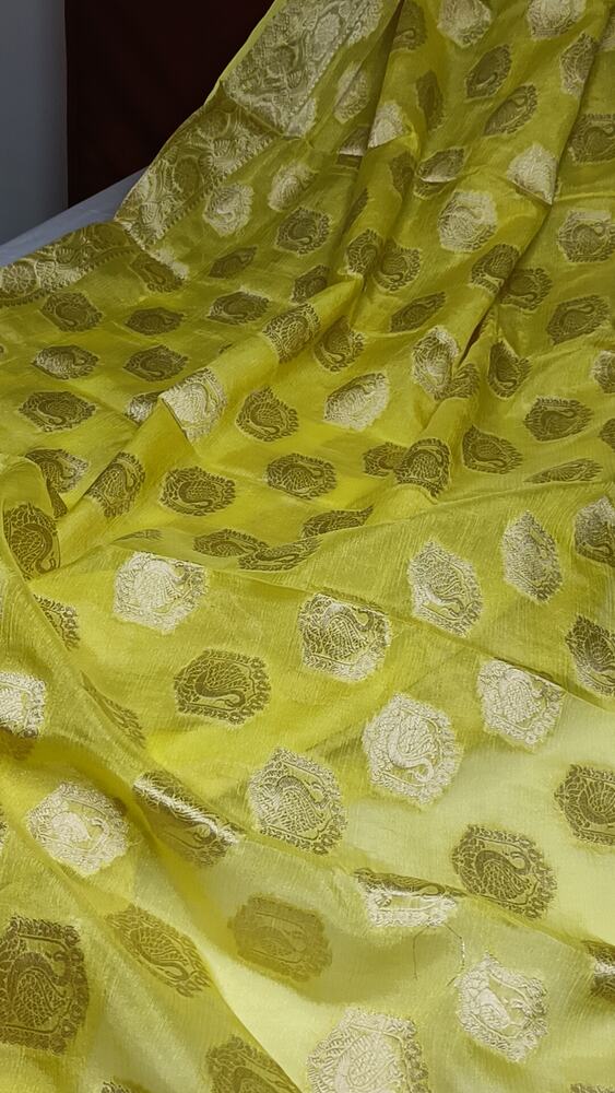 LEMON YELLOW SWAN BANARASI CREPE GEORGETTE SAREE