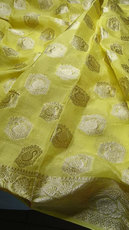 LEMON YELLOW SWAN BANARASI CREPE GEORGETTE SAREE