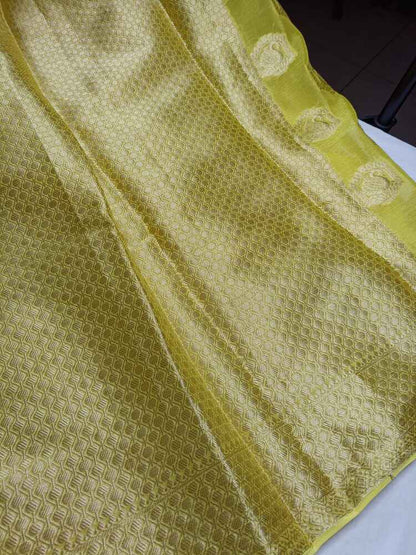 LEMON YELLOW SWAN BANARASI CREPE GEORGETTE SAREE