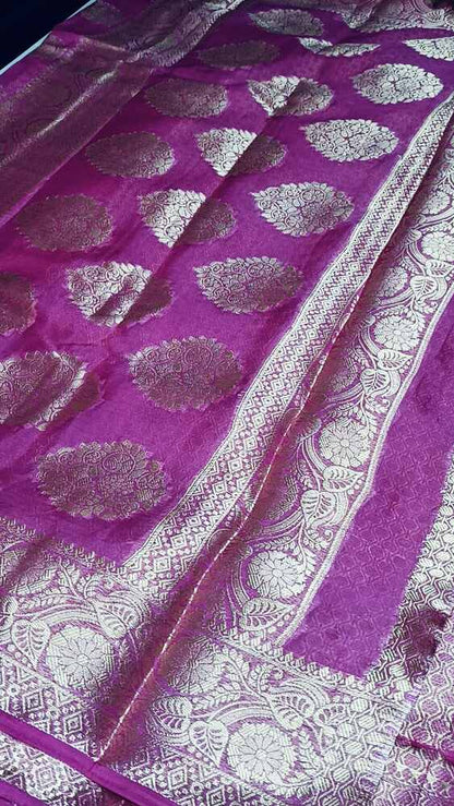 MAGENTA SWAN BANARASI CREPE GEORGETTE SAREE