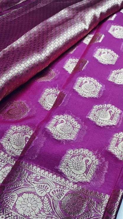 MAGENTA SWAN BANARASI CREPE GEORGETTE SAREE