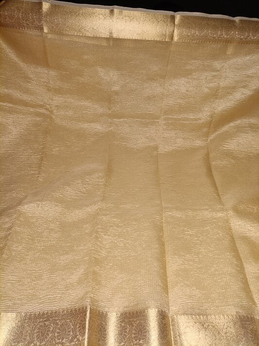 CREAM  FLORAL BORDER  CRUSHED TISSUE  BANARASI SILK SAREE