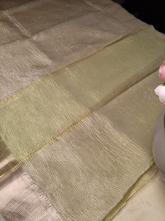 LIGHT GREEN CRUSHED TISSUE  BANARASI SILK SAREE