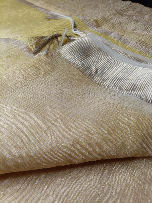 YELLOW CRUSHED TISSUE BANARASI SILK SAREE