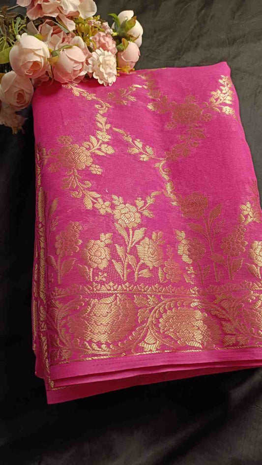 PINK ROSE JAAL BANARASI GEORGETTE SAREE