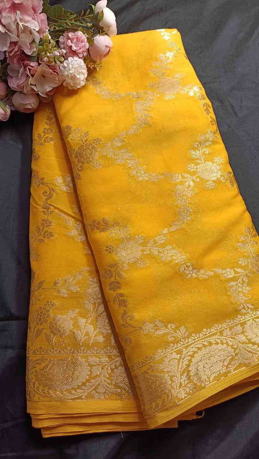 YELLOW ROSE JAAL BANARASI GEORGETTE SAREE
