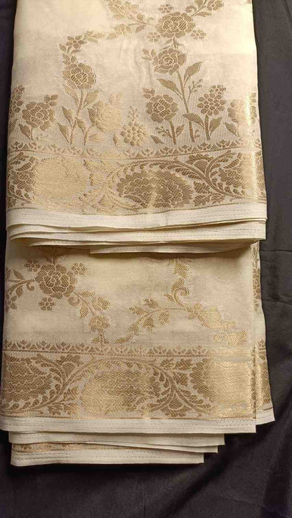OFF-WHITE ROSE JAAL BANARASI GEORGETTE SAREE