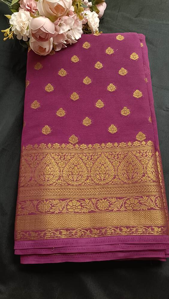 PURPLE WINE BUTTA BUTI BANARASI KHADDI GEORGETTE SAREE