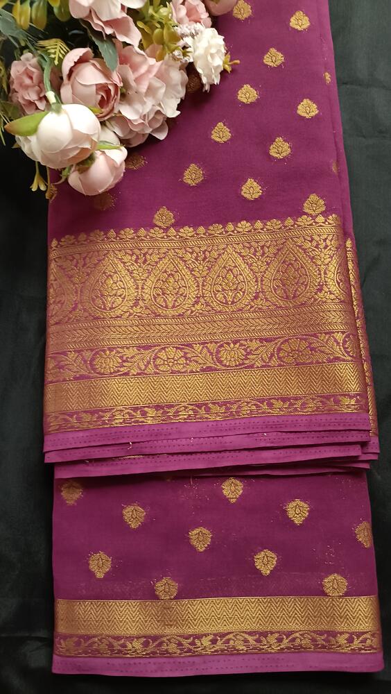 PURPLE WINE BUTTA BUTI BANARASI KHADDI GEORGETTE SAREE