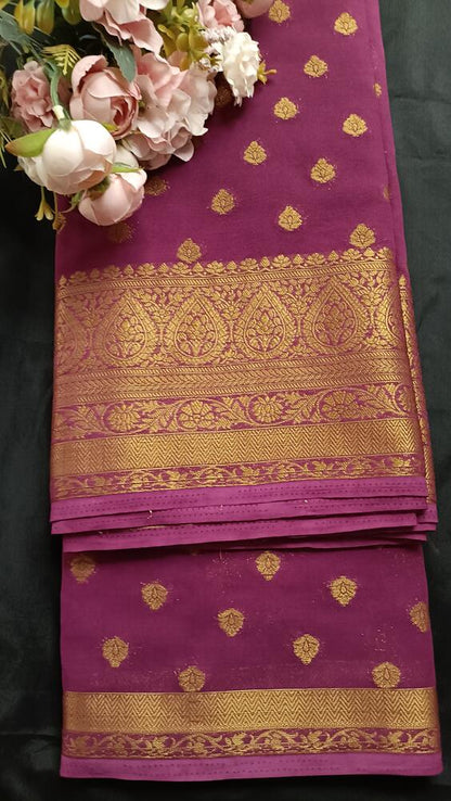 PURPLE WINE BUTTA BUTI BANARASI KHADDI GEORGETTE SAREE