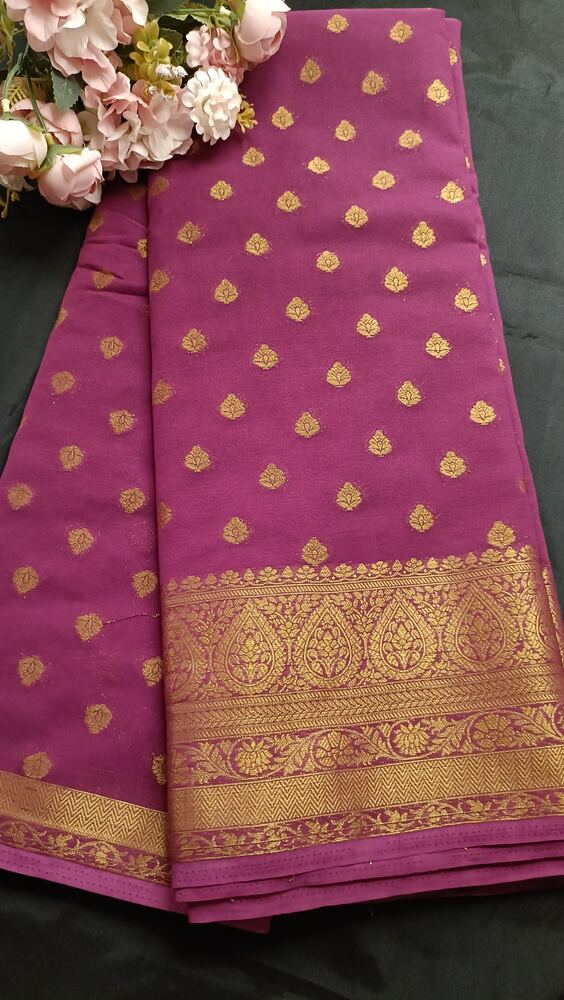 PURPLE WINE BUTTA BUTI BANARASI KHADDI GEORGETTE SAREE