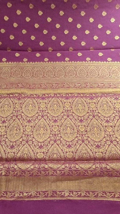 PURPLE WINE BUTTA BUTI BANARASI KHADDI GEORGETTE SAREE