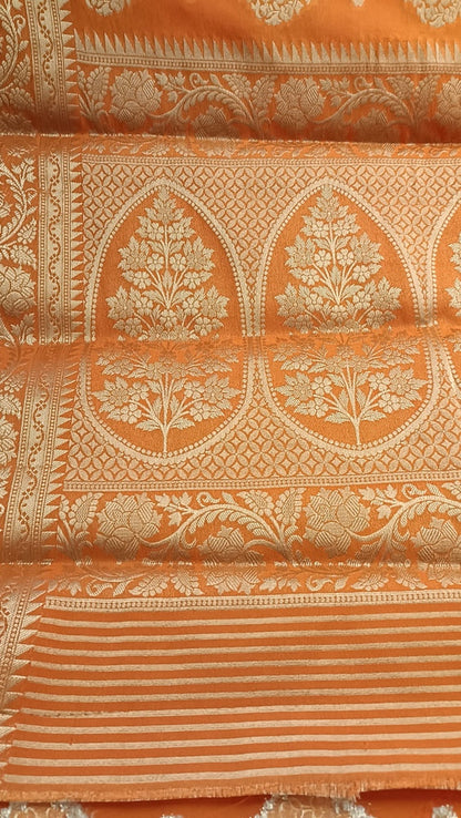 ORANGE MANGO LEAF BUTTA BUTI BANARASI GEORGETTE SAREE