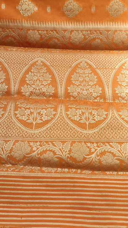 ORANGE MANGO LEAF BUTTA BUTI BANARASI GEORGETTE SAREE