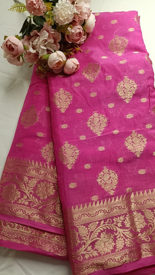 MAGENTA MANGO LEAF BUTTA BUTI BANARASI GEORGETTE SAREE