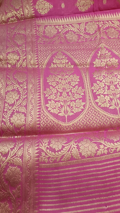 MAGENTA MANGO LEAF BUTTA BUTI BANARASI GEORGETTE SAREE