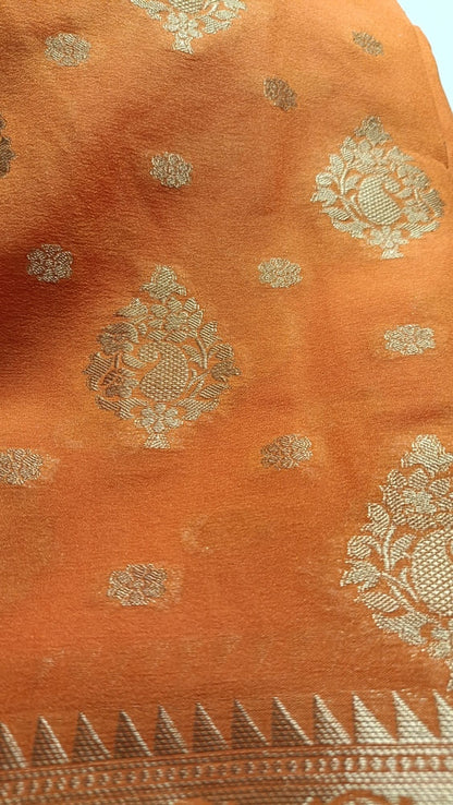 ORANGE MANGO LEAF BUTTA BUTI BANARASI GEORGETTE SAREE