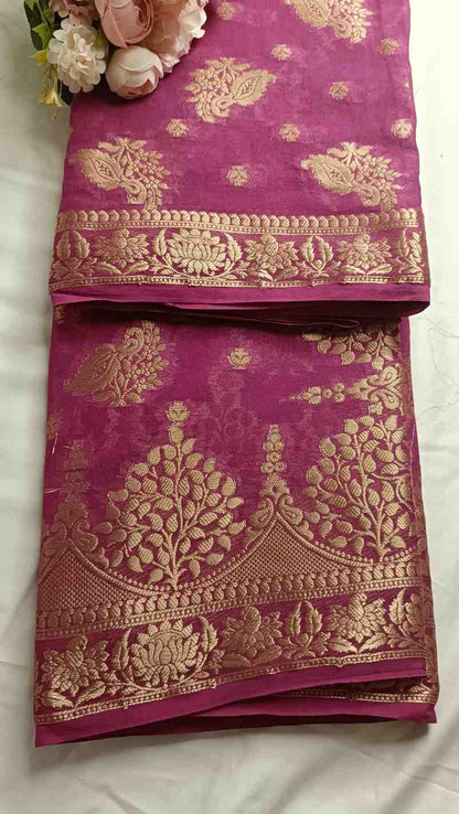 WINE PEACOCK BUTI BANARASI GEORGETTE SAREE