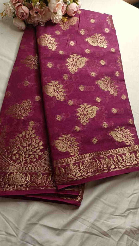 WINE PEACOCK BUTI BANARASI GEORGETTE SAREE