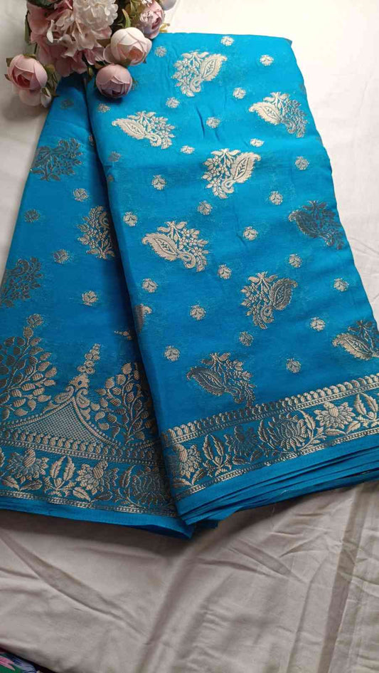SKY BLUE PEACOCK BUTI BANARASI GEORGETTE SAREE