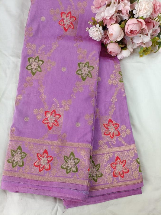 LAVENDER BOX FLORAL JAAL MEENA BANARASI VISCOSE SAREE