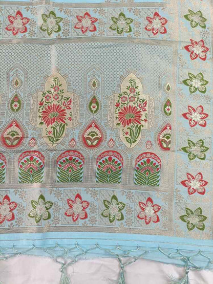 BLUE BOX FLORAL JAAL MEENA BANARASI VISCOSE SAREE