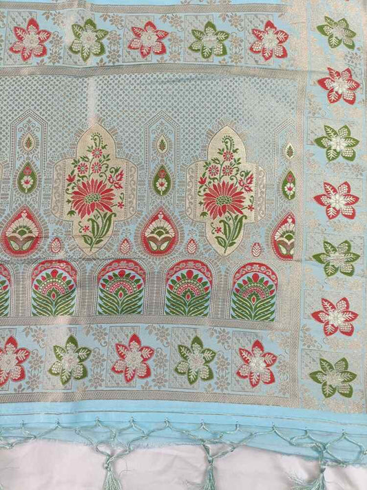 BLUE BOX FLORAL JAAL MEENA BANARASI VISCOSE SAREE