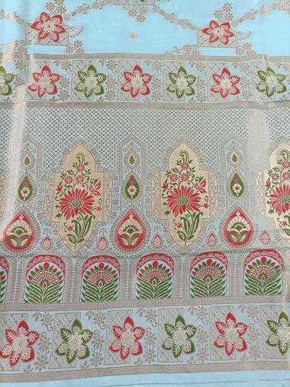BLUE BOX FLORAL JAAL MEENA BANARASI VISCOSE SAREE