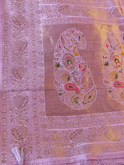 LAVENDER FLORAL JAAL MEENA BANARASI VISCOSE SAREE