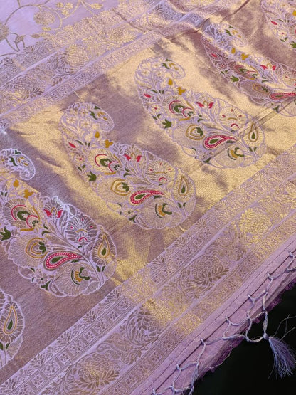 LAVENDER FLORAL JAAL MEENA BANARASI VISCOSE SAREE
