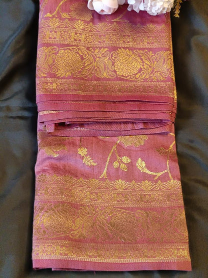 DUSTY ROSE FLORAL JAAL MEENA BANARASI VISCOSE SAREE