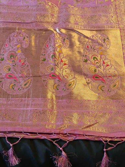 DUSTY ROSE FLORAL JAAL MEENA BANARASI VISCOSE SAREE