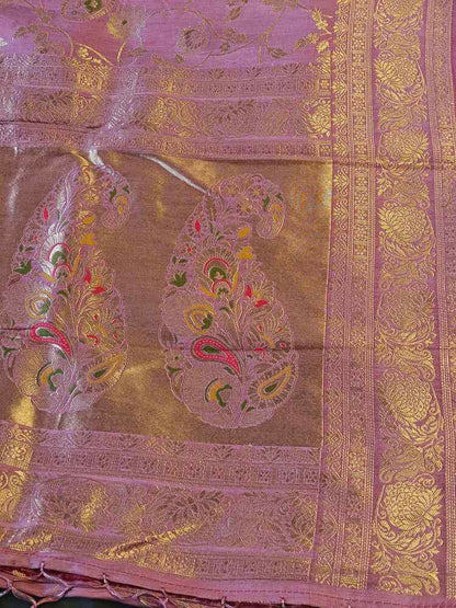 DUSTY ROSE FLORAL JAAL MEENA BANARASI VISCOSE SAREE