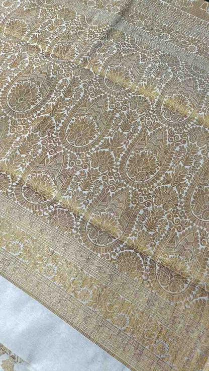 OFF WHITE ANTIQUE FLORAL LEHARIYA SEMI SILK