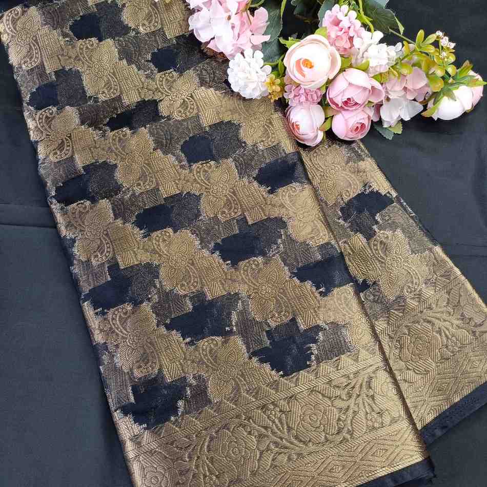 BLACK LEHARIYA PARTY ORGANZA BANARASI SAREE
