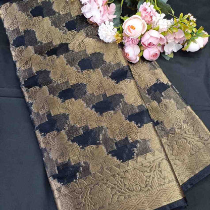 BLACK LEHARIYA PARTY ORGANZA BANARASI SAREE