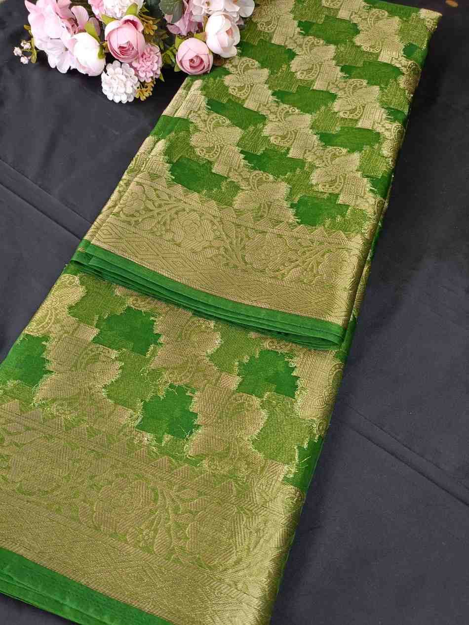 GREEN LEHARIYA PARTY ORGANZA BANARASI SAREE