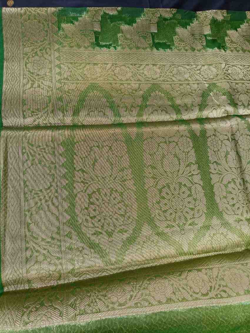 GREEN LEHARIYA PARTY ORGANZA BANARASI SAREE