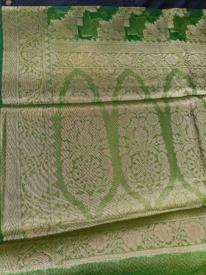 GREEN LEHARIYA PARTY ORGANZA BANARASI SAREE