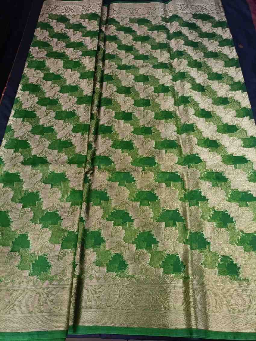 GREEN LEHARIYA PARTY ORGANZA BANARASI SAREE