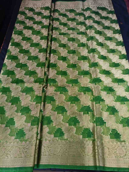 GREEN LEHARIYA PARTY ORGANZA BANARASI SAREE