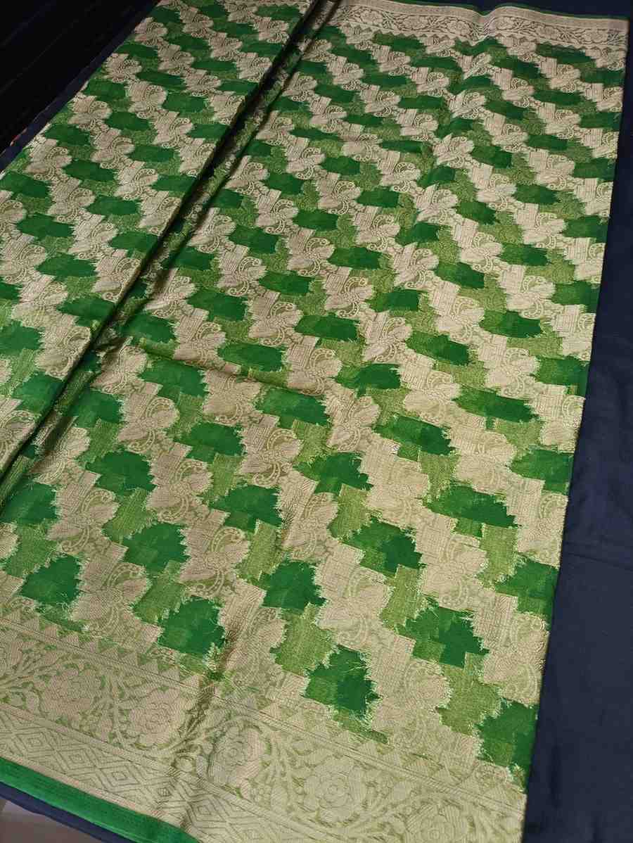 GREEN LEHARIYA PARTY ORGANZA BANARASI SAREE