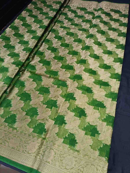 GREEN LEHARIYA PARTY ORGANZA BANARASI SAREE