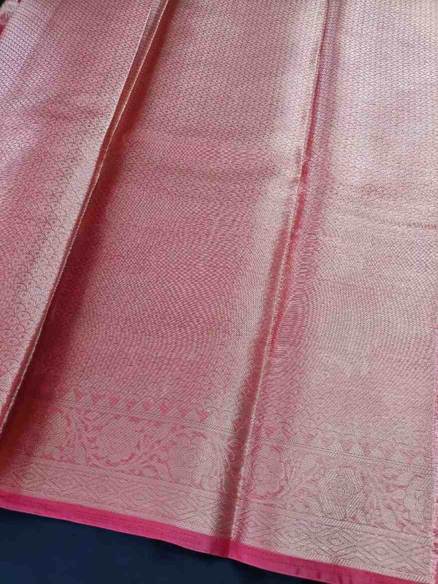 PEACH PINK LEHARIYA PARTY ORGANZA BANARASI SAREE