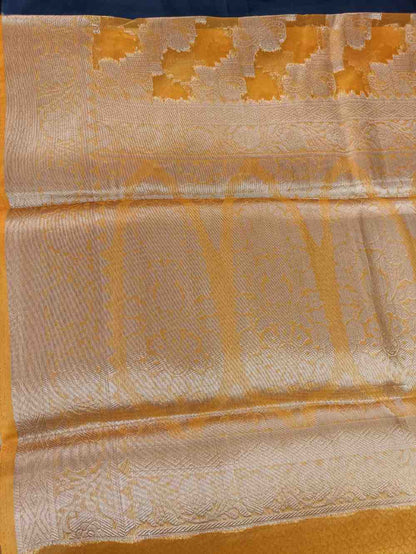 YELLOW LEHARIYA PARTY ORGANZA BANARASI SAREE